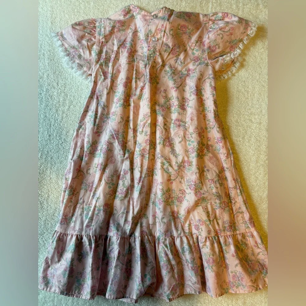 Vintage Princess Anne Pink Floral Smock Dress, Sz 6/6x. Cherubs Design